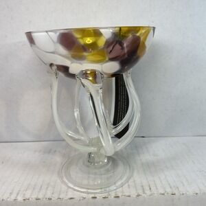 Zorza Hand Blown Art Glass Jellyfish Pedestal Bowl, Poland 7.2" With Tag